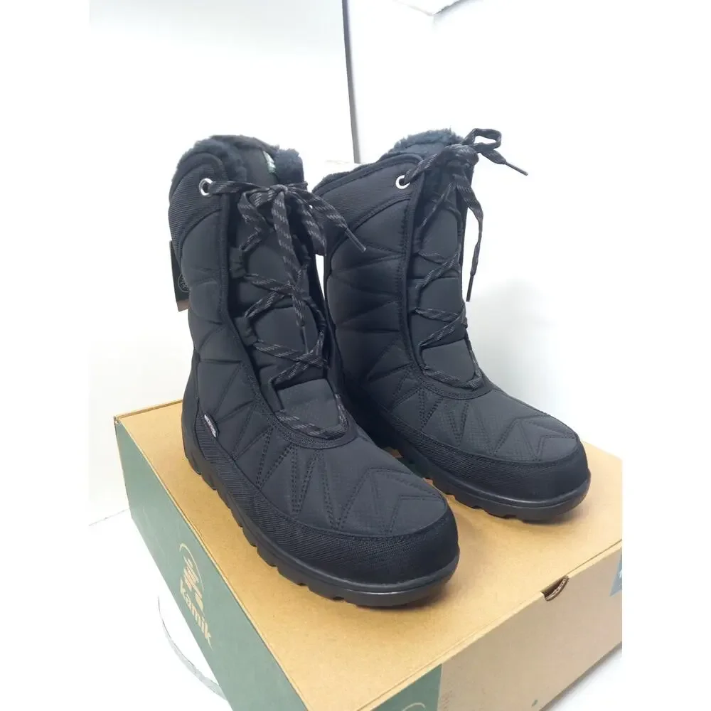 Kamik Hannah BLACK Pull On Waterproof Mid-Calf Snow Boots Womens Sz 10